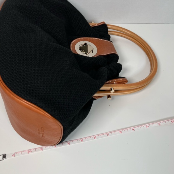Kate Spade | Black Cotton Bag with Leather Trim and Wood Handles - Picture 10 of 12
